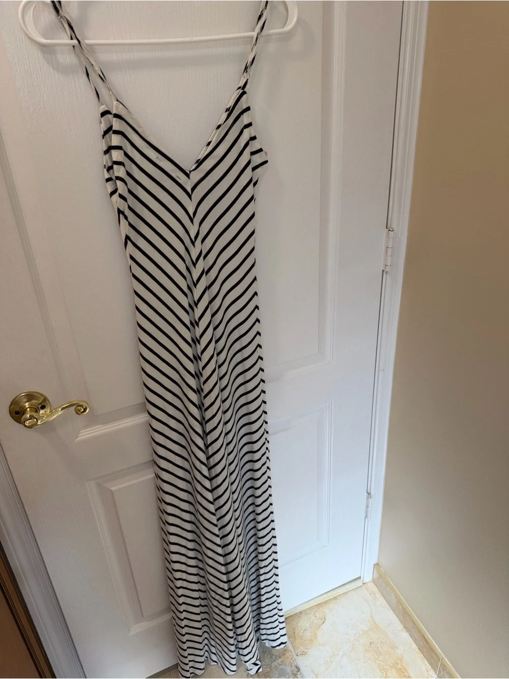 Striped Black and White Maxi Dress with Spaghetti Straps - Picture 4 of 4